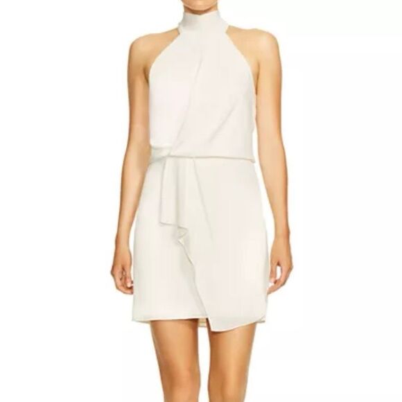 Halston Harlow Mock Neck White Mini Dress Sz 4 NWT - Picture 1 of 7
